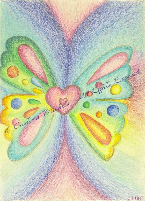 Drawing of a butterfly with a heart in its body center