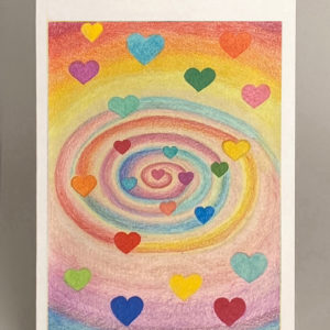 Drawing of many hearts spreading out from a spiral