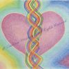 Drawing of a pink heart, with DNA strands in the middle