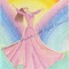 Drawing of a female dancer with floating dress, with arms up toward the light